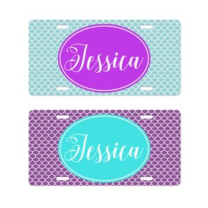 Monogram Tag Matching Plate Frame cute front license plate Mermaid print for vehicle tag personalized initials plate preppy car accessories