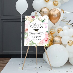 Graduation Celebration Party Personalized Welcome Sign Printable | Pink Floral | Class of 2025 | DIGITAL PRINTABLE FILES