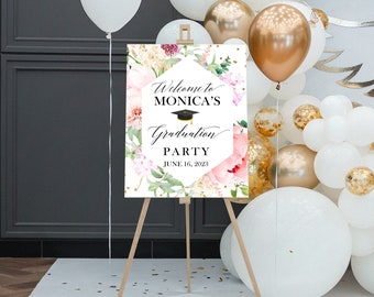 Graduation Celebration Party Personalized Welcome Sign Printable | Pink Floral | Class of 2024 | DIGITAL PRINTABLE FILES