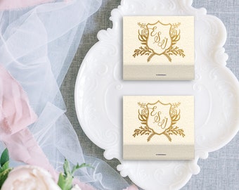 Wedding Favor Matchbooks - Rustic Crest Monogram with Antlers - Wedding Favor, Wedding Decor, Personalized Matches, Custom Shower Favor