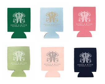 Custom Wedding Can Coolers – Personalized Monogram Huggers for Wedding Favors & Events – Many Colors Available, Neoprene or Foam