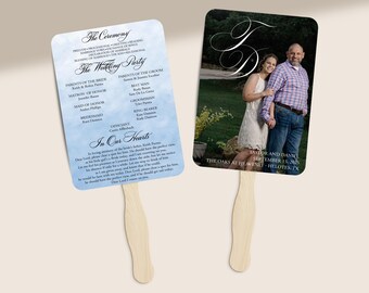 Printed Wedding Program Fans, Wooden Sticks Included, Customize Your Names, Hand Held Wedding Program Fans, Feature your engagement photo