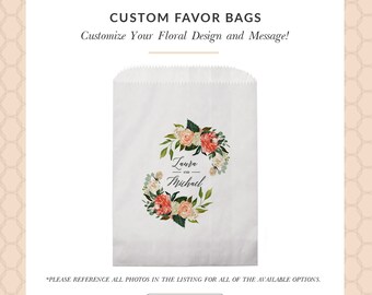 Wedding Favor Bag, Tropical Leafy Floral Wedding Thank You Bag, Personalized Treat Bags, Bridal shower bags, Goodie Bag, Cookie Donut Bag