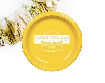 Graduation party plates, personalized plates, congrats grad 2025, college graduation party favor, high school graduation, party plates