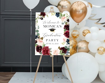 Blush Pink Floral Graduation Party Welcome sign, Girl, Editable Graduation Party Welcome Sign, Editable, Graduation Sign, Instant Download