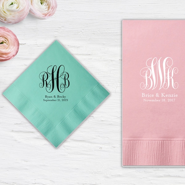 Wedding Logo Napkins, Interlocking Monogram Custom Cocktail Napkins, Foil Printed Napkins, Personalized Napkins, Customized Party Napkins