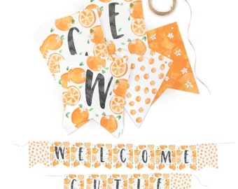 Little Cutie Baby Shower  Banner - Quick Ship - Citrus Theme Shower - Mandarin Orange Shower