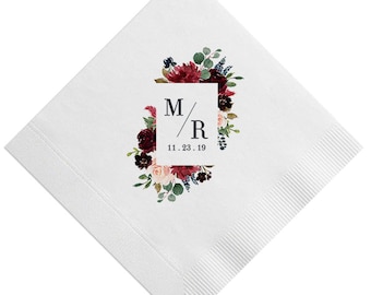 Full Color 3 Ply Beverage Napkins, Chose your florals, monogram & Color - Cake Napkins, Monogrammed Wedding Napkins, Bridal Shower Napkin