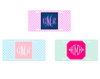 Monogram Tag Matching Plate Frame cute front license plate floral print for vehicle tag personalized initials plate preppy car accessories