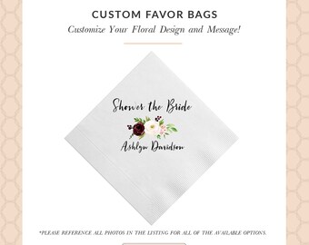 Burgundy & Blush Floral Wedding Napkins | Bridal Shower Napkins | Rehearsal Dinner | Full Color Napkin | Shower the Bride