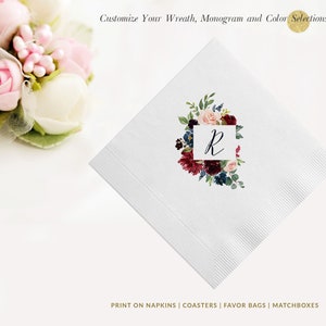 Personalized Wedding Cocktail Napkins, Floral Corner, Luncheon Napkins and Guest Towels Also Available, Photo Napkins