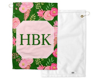 Pink Green Golf Towel Personalized Golf Towel Girl Golf Girls Golf Towel Ladies Golf Towel Womans Golf Towel Personalized Girl Golf Towel