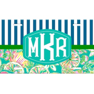 Preppy Floral Personalized License Plate, Rainbow Flowers Custom CarTag for Women, License Plate Frame, Car Coasters, Monogram License Plate