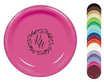 Personalized Monogram Appetizer Plates – Custom Disposable Plastic Plates in 7” and 10” Sizes for Weddings & Parties