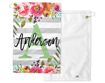 Floral Golf Cart Towel Personalized Golf Towel Golfer Gift Personalized Golfing Gift Golf Cart Ladies Golf Womans Golf Towel Girls Golf