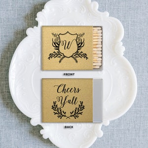Cheers Y&#39;all Rustic Initial Monogram Personalized Classic Match Boxes - Favors, Party Favors, Custom Foil Stamped Matches, Wedding Favor