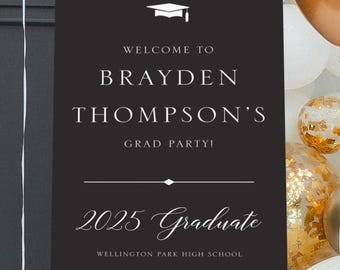 Graduation Party Welcome Sign, Boy Graduate, Grad Party, Grad invitation, Graduation Decorations, Instant Download, Black Sign