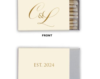 Script Initial Matchboxes, Monogrammed Matches, Gold Foil Sparkler Send Off Matches, Cigar Bar Matches, Custom Printed Wedding Favor Matches