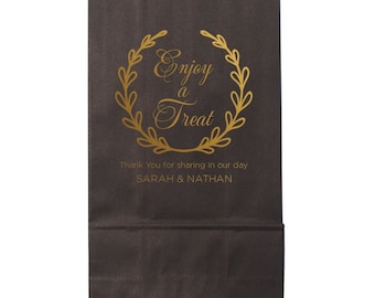 Enjoy a Treat Personalized Treat Bag, Wedding Favor Bags for Donuts, Cookies and Candy Buffets