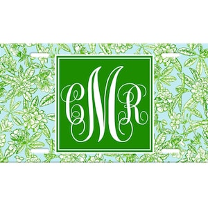 Green Monogram License Plate - Custom License Plate - Monogram License Plate Frame - Floral License Plate - Floral Monogram Car Tag Lilly