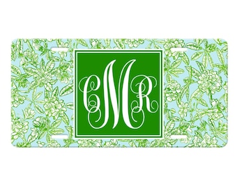 Green Monogram License Plate - Custom License Plate - Monogram License Plate Frame - Floral License Plate - Floral Monogram Car Tag Lilly