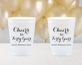 Cheers to 40 Years Custom Frosted Cups, 50th Birthday Favor, Birthday for Him, 50th Party, Personalized Frost Flex Cups, Shatterproof Cups