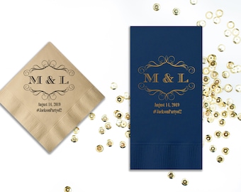 Personalized Napkins Wedding Napkins Custom Modern Font Monogram Rehearsal Dinner Beverage Cocktail Luncheon Dinner Guest Towels Available!