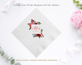 Custom Full Color Monogram & Bouquet 3 Ply Beverage Napkins, Personalized Housewarming Gift, Wedding, Shower, Floral Initials, Flower, Bar