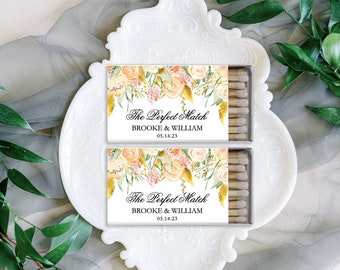 Watercolor Flower Wedding Matches, Perfect Match Matchboxes, Wedding Favors, Bridal Shower Favor,  Nude Watercolor Floral Matches-Set of 50