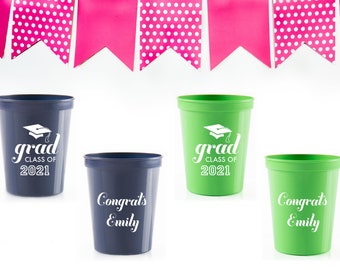 Graduation Cap Cups, Graduation Tassel, Printed Party Cups, Party Favors, Class of, Stadium Cups, College Grad, Grad Party