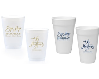 Personalized Wedding Shatterproof Cups • Custom Monogram Party Cups • Reusable Plastic Cups for Weddings, Receptions, Bridal Showers & Event