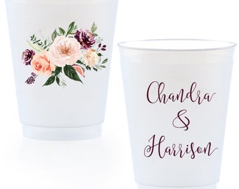 Full Color Wedding Personalized Frosted Cups - Monogram Shatterproof Plastic Cups, Wedding Monogram Cups, Full Color Wedding Cups