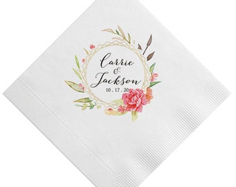 100+ Pale Pink Floral Wedding Napkins Luncheon Napkins Cocktail Napkins Quinceañera Birthday Baby Shower Custom Personalized Floral Napkins