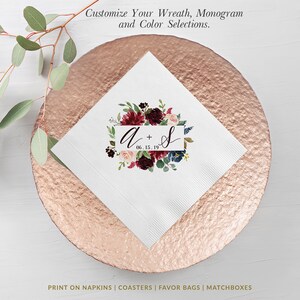 Personalized Wedding Cocktail Napkins, Floral Corner, Luncheon Napkins and Guest Towels Also Available, Photo Napkins