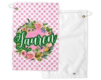 Golf Towel, Womans Golf Towel, Flower Golf Towel, Personalized Golf Towel, Womans Golf Towel, Mothers Day Gift, Ladies Golf League
