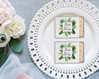 50 Personalized Tropical Themed Matches Bridal Shower Wedding Favors, Tropical Floral Wedding, Destination Wedding
