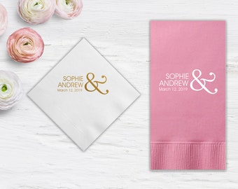 Custom Script Monogrammed Wedding Napkins, Personalized Beverage Napkins, Wedding Monogram Napkins, Foil Printed, Script Monogram