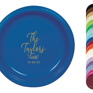 Personalized Plastic Plates for Wedding Showers – Custom Monogram Disposable Plates in 7” or 10” Sizes