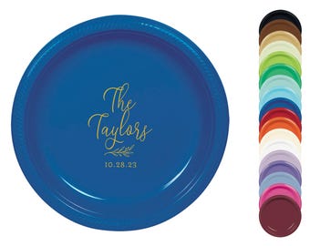Personalized Plastic Plates for Wedding Showers – Custom Monogram Disposable Plates in 7” or 10” Sizes
