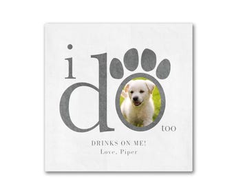 Personalized Dog Wedding Napkins - Custom Pet Napkins - Dog Illustrated Cocktail Napkins