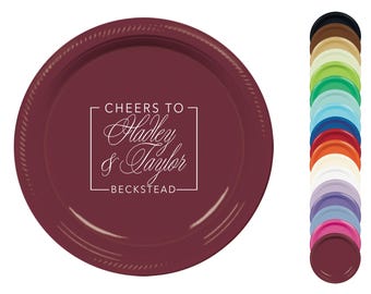 Personalized Monogram Appetizer Plates – Custom Disposable Plastic Plates in 7” and 10” Sizes for Weddings & Parties