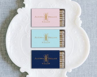 Customized Matchbox Favors - Floral Modern Romance - Personalized Foil Stamped Matches, Wedding Matches, Reception Decor, Couples Names