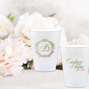 Monogrammed Shatterproof Wedding Cups, Personalized Wreath Monogram Frost-Flex Cups, Engagement Party, Anniversary Cups, Bridal Shower