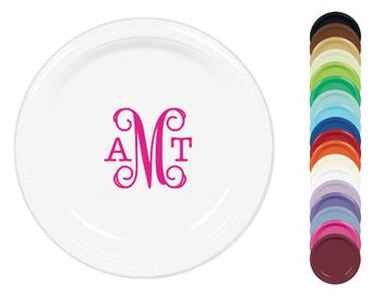Personalized Party Plates - Romantic Monogram - Dessert, Appetizer, 7 inch, Custom Printed Paper or Plastic, Wedding, Anniversary, Shower