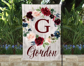 Personalized Monogram Wreath Garden Flags Buffalo Plaid Garden Flag Decoration Farmhouse Yard Flag Floral flag with name