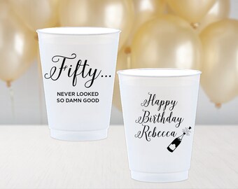 50 & Fabulous Shatterproof Cups, 50th Birthday Cup, 50th Birthday Party, Frosted Cups, Personalized Cups, Custom Cups, Birthday Decor