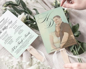 Wedding Program Fan with Photo, Printable Program Fan Template, Printed Wedding Fan, Ceremony Programs, Minimal Elegance, DIY, Fan