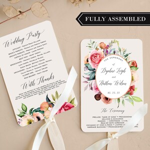 Floral Wedding program, Wedding program fan, wedding fan, fan wedding program, fully assembled