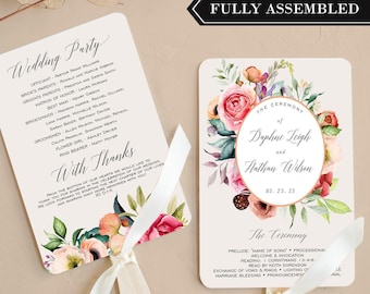 Floral Wedding program, Wedding program fan, wedding fan, fan wedding program, fully assembled