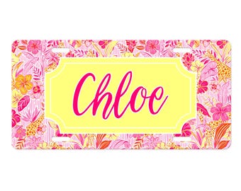 Personalized Yellow Preppy License Plate - Monogram License Plate - Custom Front License Plate -Personalized Floral Car Preppy Giraffe